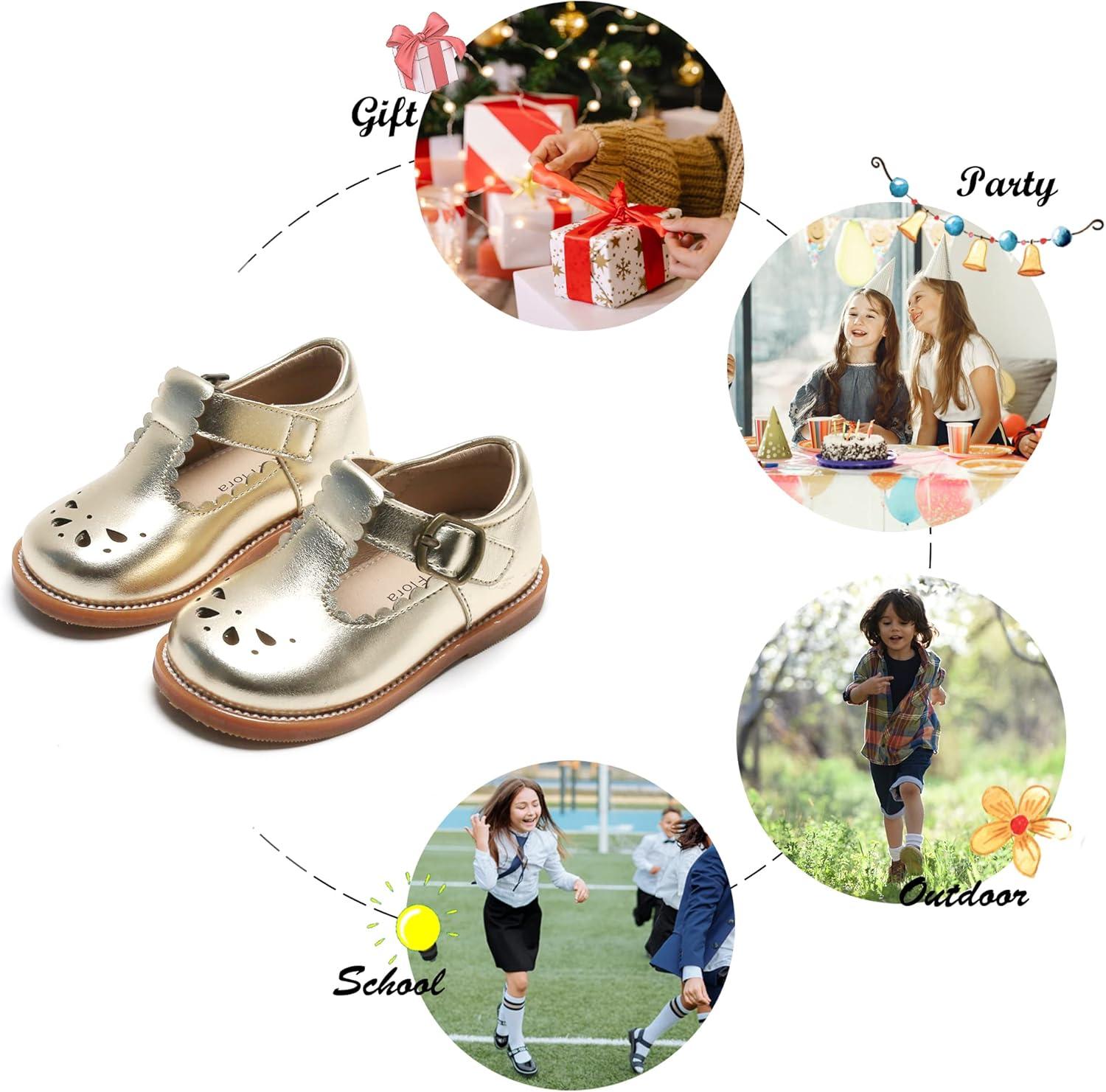 imageFelix ampamp Flora Toddler Little Girl Princess Dress ShoesMary Jane Flats for Girl Party School ShoesB386gold