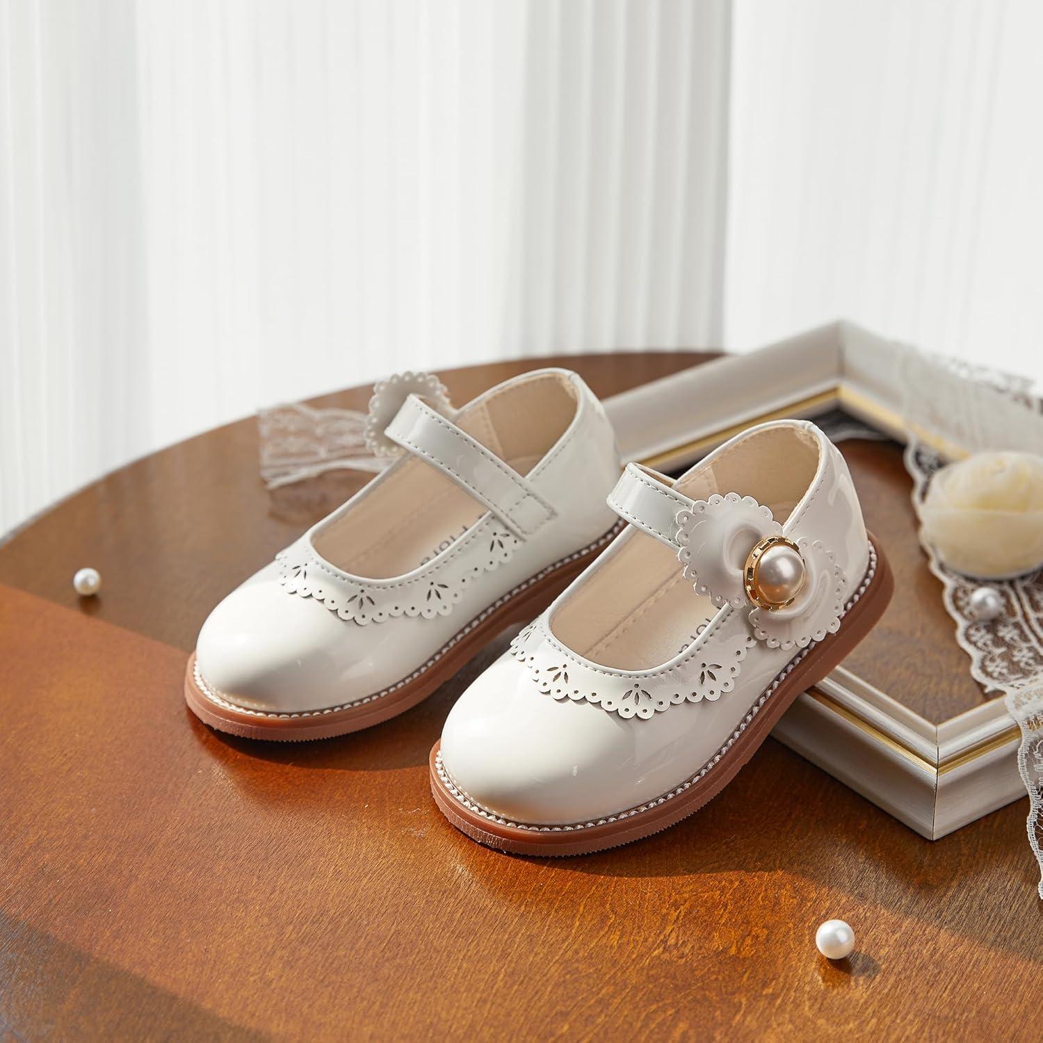 imageFelix ampamp Flora Toddler Little Girl Princess Dress ShoesMary Jane Flats for Girl Party School ShoesB417pl White