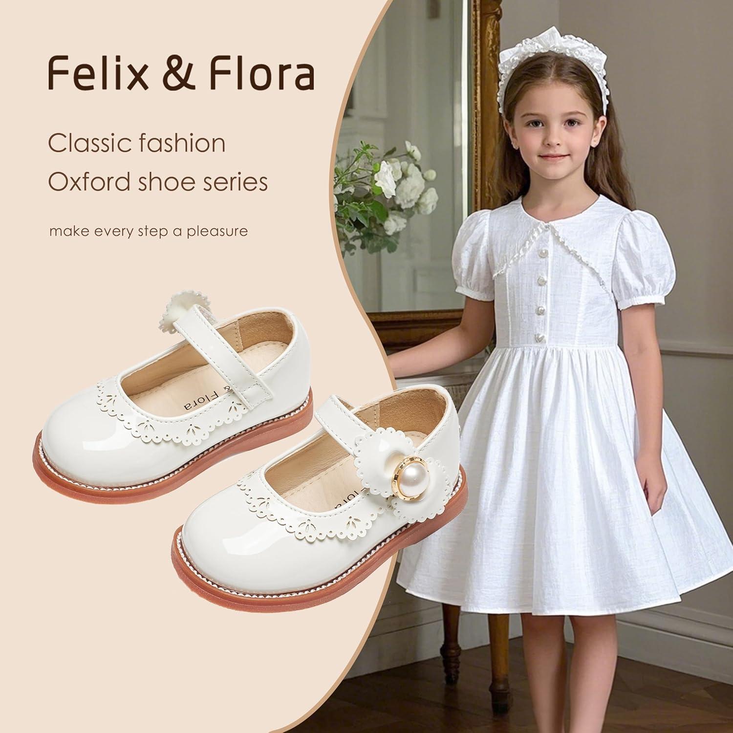 imageFelix ampamp Flora Toddler Little Girl Princess Dress ShoesMary Jane Flats for Girl Party School ShoesB417pl White