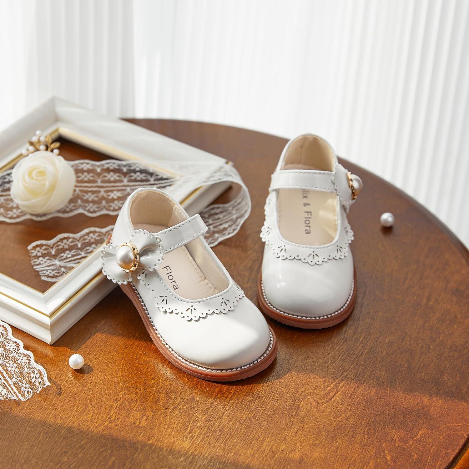 imageFelix ampamp Flora Toddler Little Girl Princess Dress ShoesMary Jane Flats for Girl Party School ShoesB417pl White