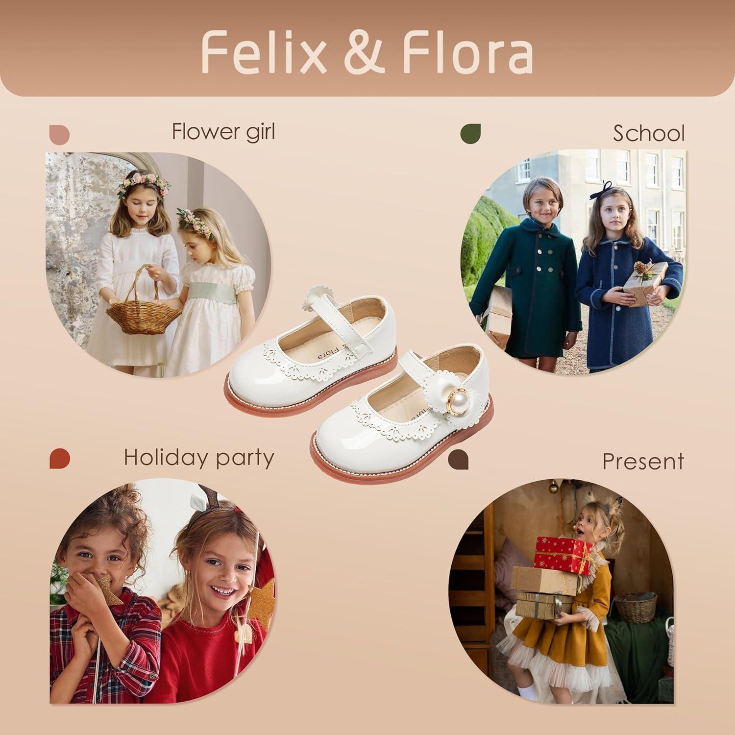 imageFelix ampamp Flora Toddler Little Girl Princess Dress ShoesMary Jane Flats for Girl Party School ShoesB417pl White