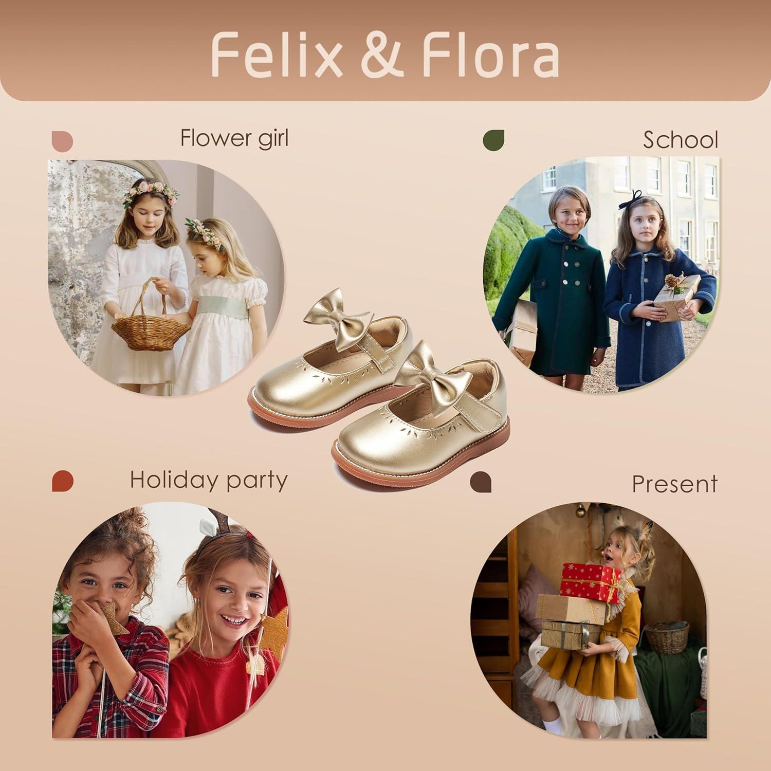 imageFelix ampamp Flora Toddler Little Girl Princess Dress ShoesMary Jane Flats for Girl Party School ShoesB418gold