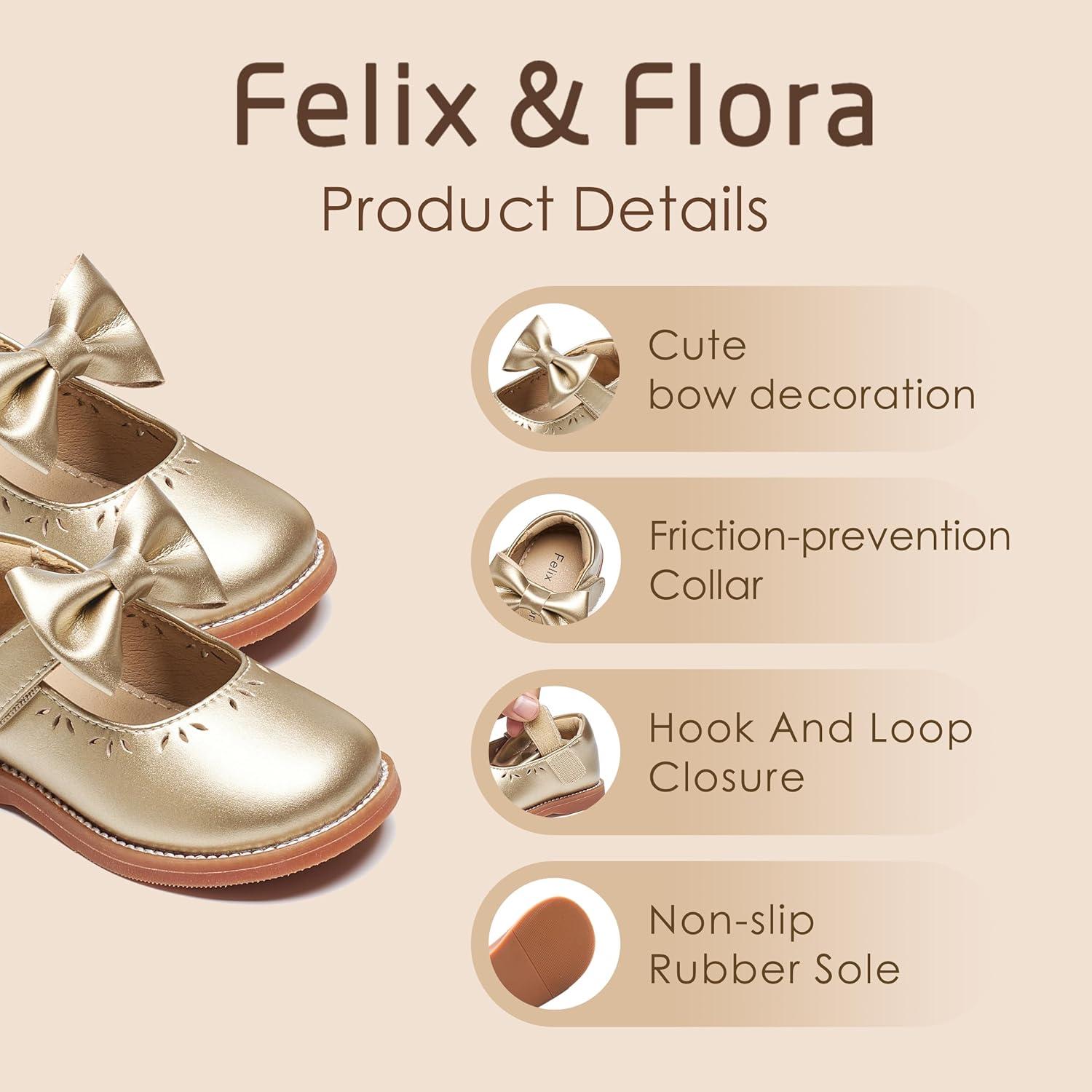 imageFelix ampamp Flora Toddler Little Girl Princess Dress ShoesMary Jane Flats for Girl Party School ShoesB418gold