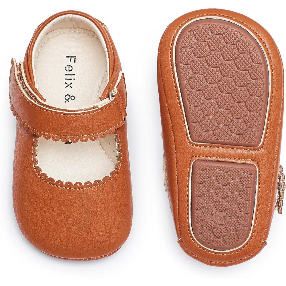 imageFelix ampamp Flora Baby Dress Shoes  Infant Baby Girls Mary Jane Flats Moccasinss Soft Sole Walking Crib ShoesBn43brown