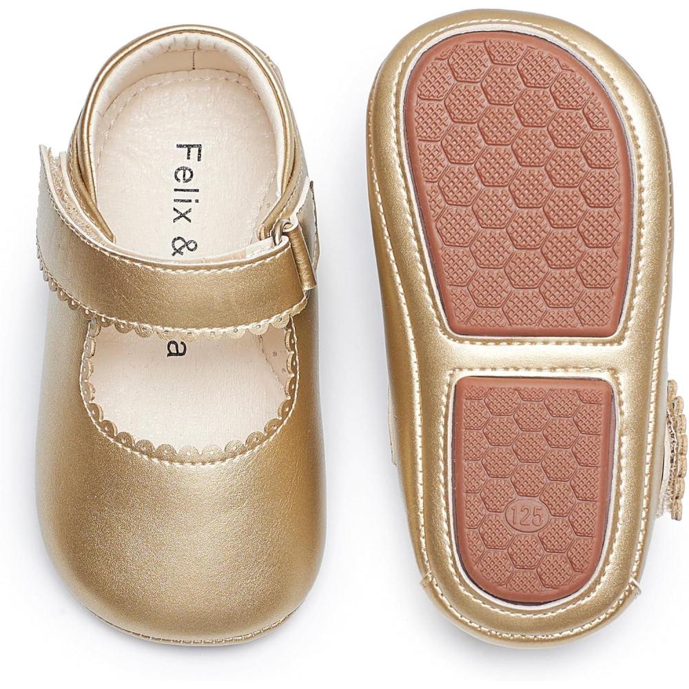 imageFelix ampamp Flora Baby Dress Shoes  Infant Baby Girls Mary Jane Flats Moccasinss Soft Sole Walking Crib ShoesBn43gold
