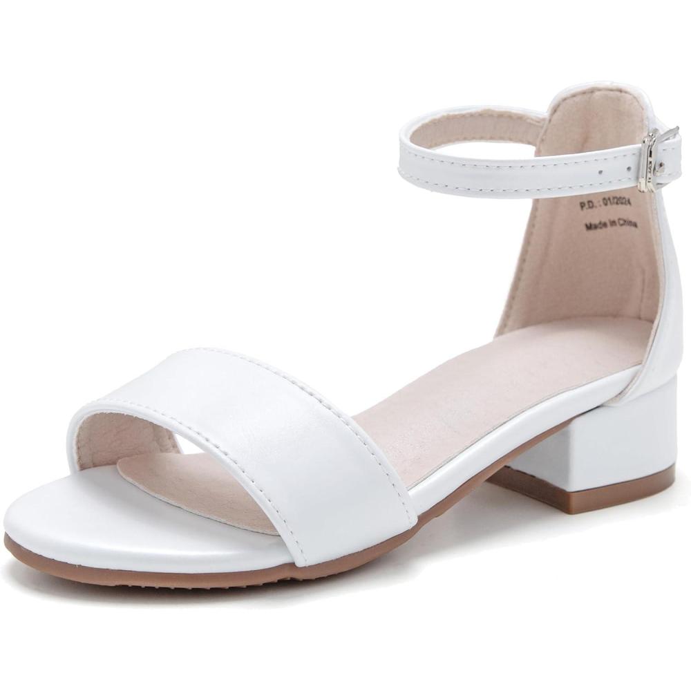 imageFelix ampamp Flora Girls Sandals Low Heels Open Toe Flower Girl Dress ShoesBq02white