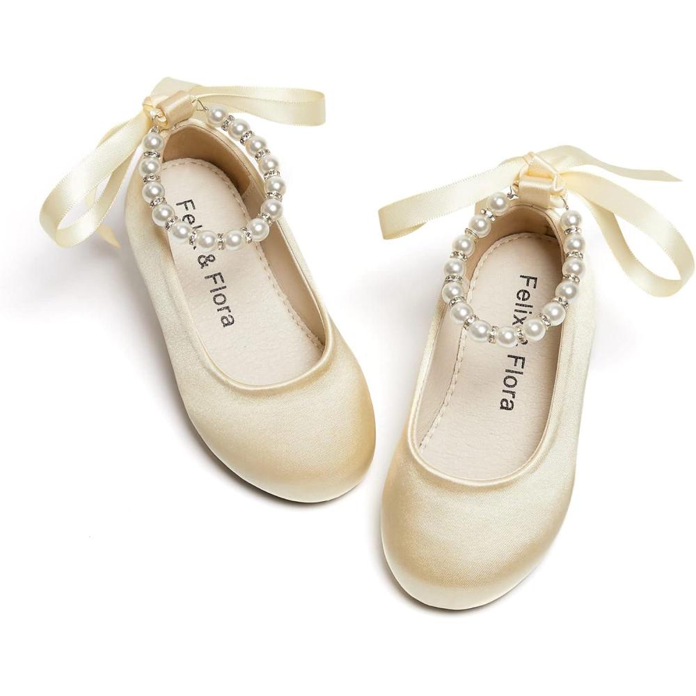 imageFelix ampamp Flora Girls Toddler Little Ballet Shoes  Flower Girls Mary Jane Flats Dress Shoes Party WeddingB836champagne Gold