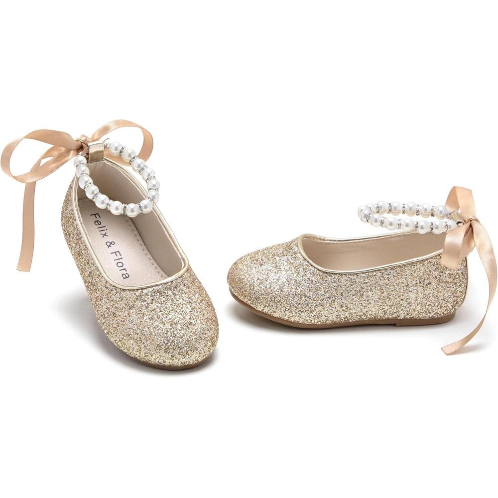imageFelix ampamp Flora Girls Toddler Little Ballet Shoes  Flower Girls Mary Jane Flats Dress Shoes Party WeddingB836gl Gold
