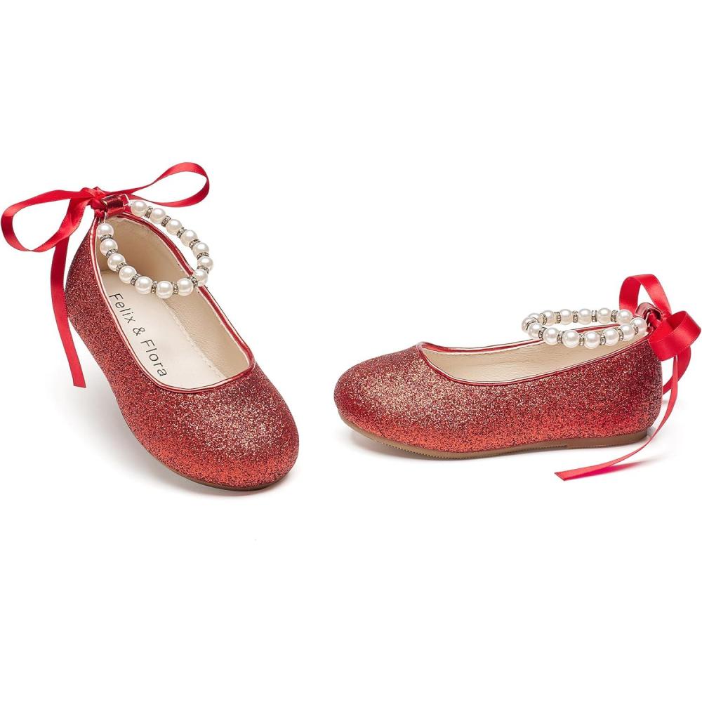 imageFelix ampamp Flora Girls Toddler Little Ballet Shoes  Flower Girls Mary Jane Flats Dress Shoes Party WeddingB836glitter Red