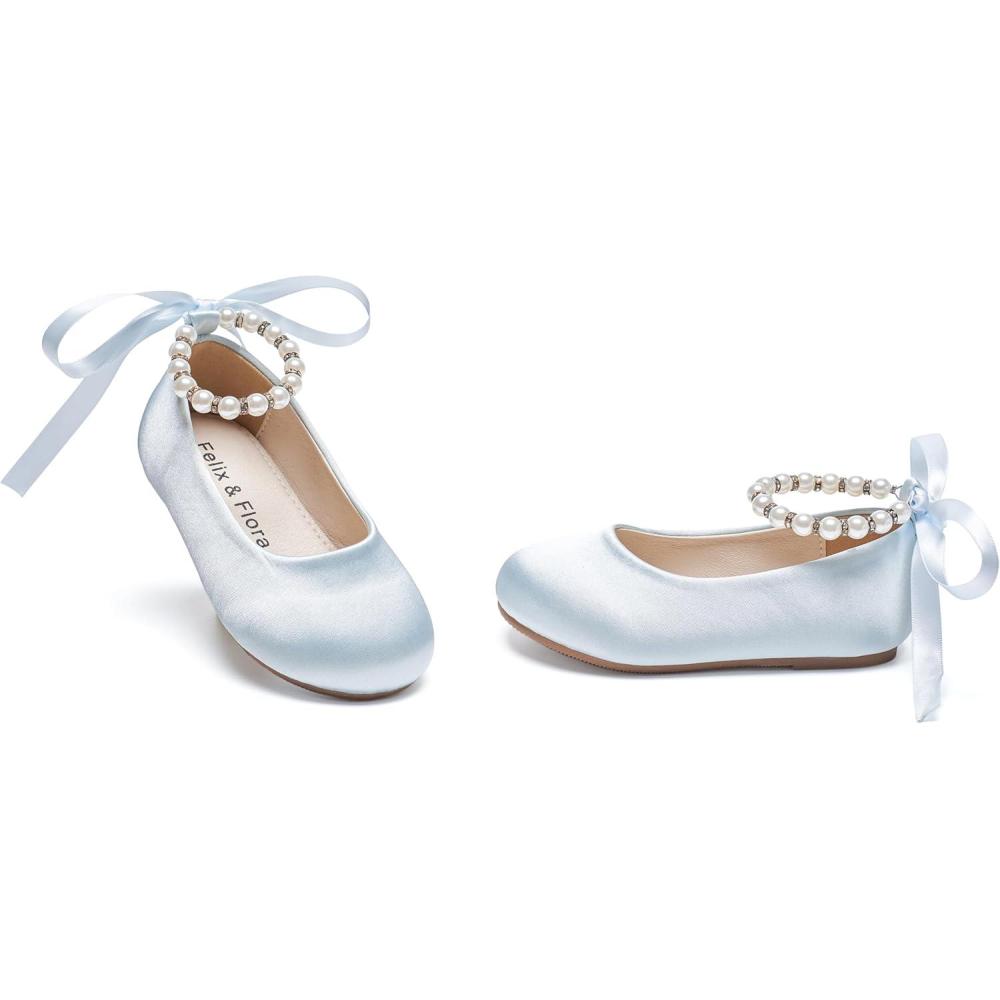 imageFelix ampamp Flora Girls Toddler Little Ballet Shoes  Flower Girls Mary Jane Flats Dress Shoes Party WeddingB836light Blue
