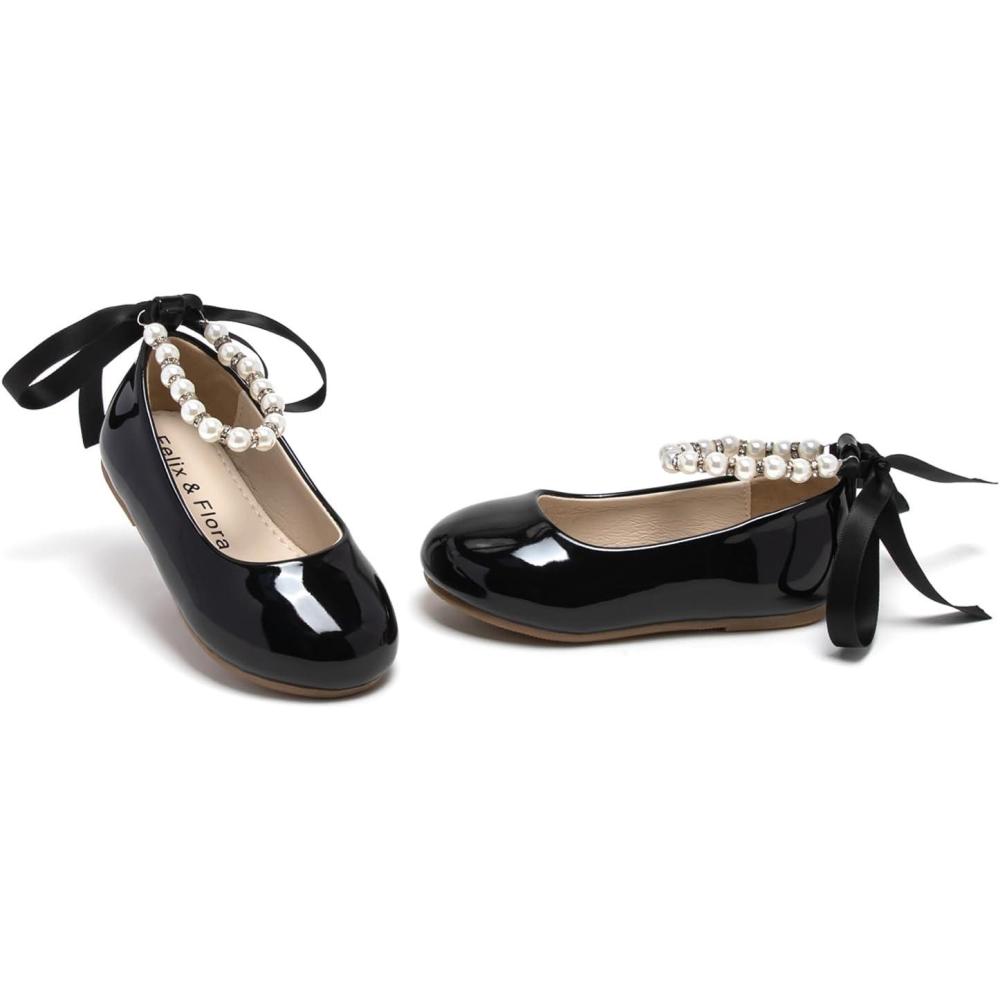 imageFelix ampamp Flora Girls Toddler Little Ballet Shoes  Flower Girls Mary Jane Flats Dress Shoes Party WeddingB836pl Black