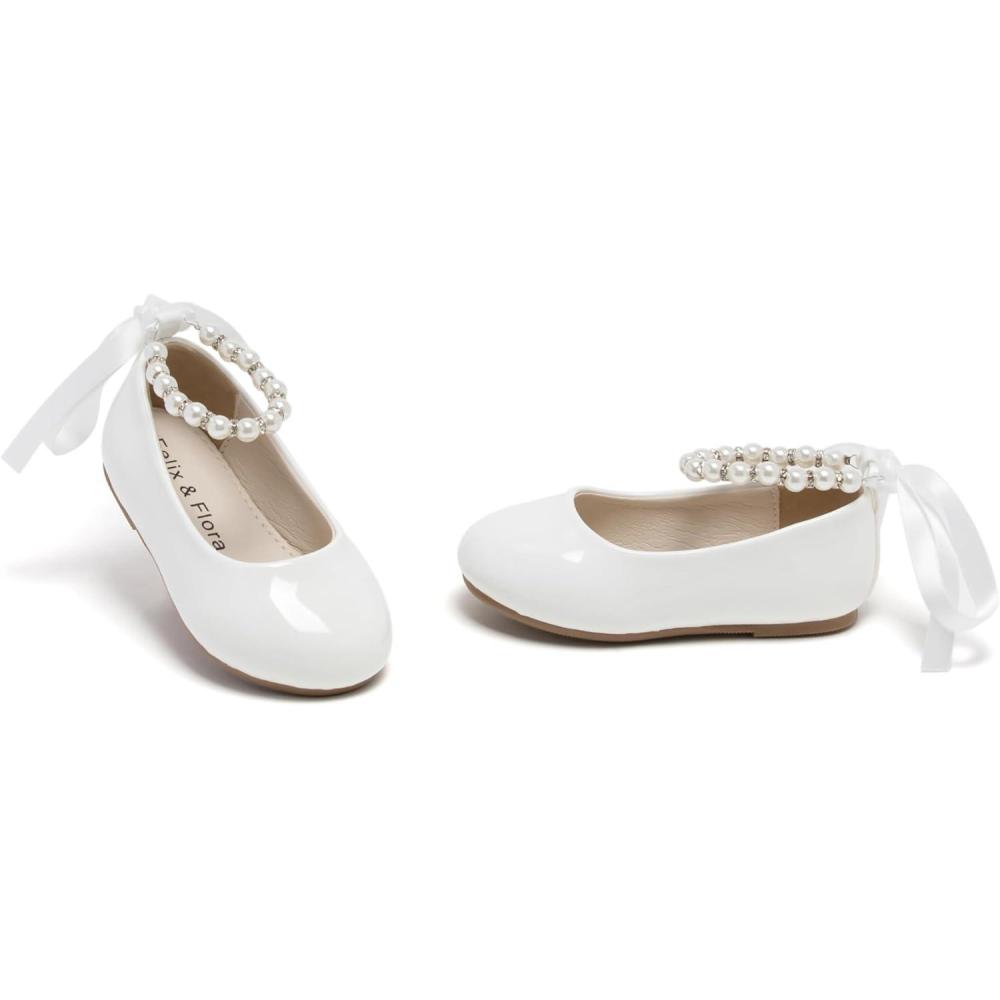 imageFelix ampamp Flora Girls Toddler Little Ballet Shoes  Flower Girls Mary Jane Flats Dress Shoes Party WeddingB836pl White