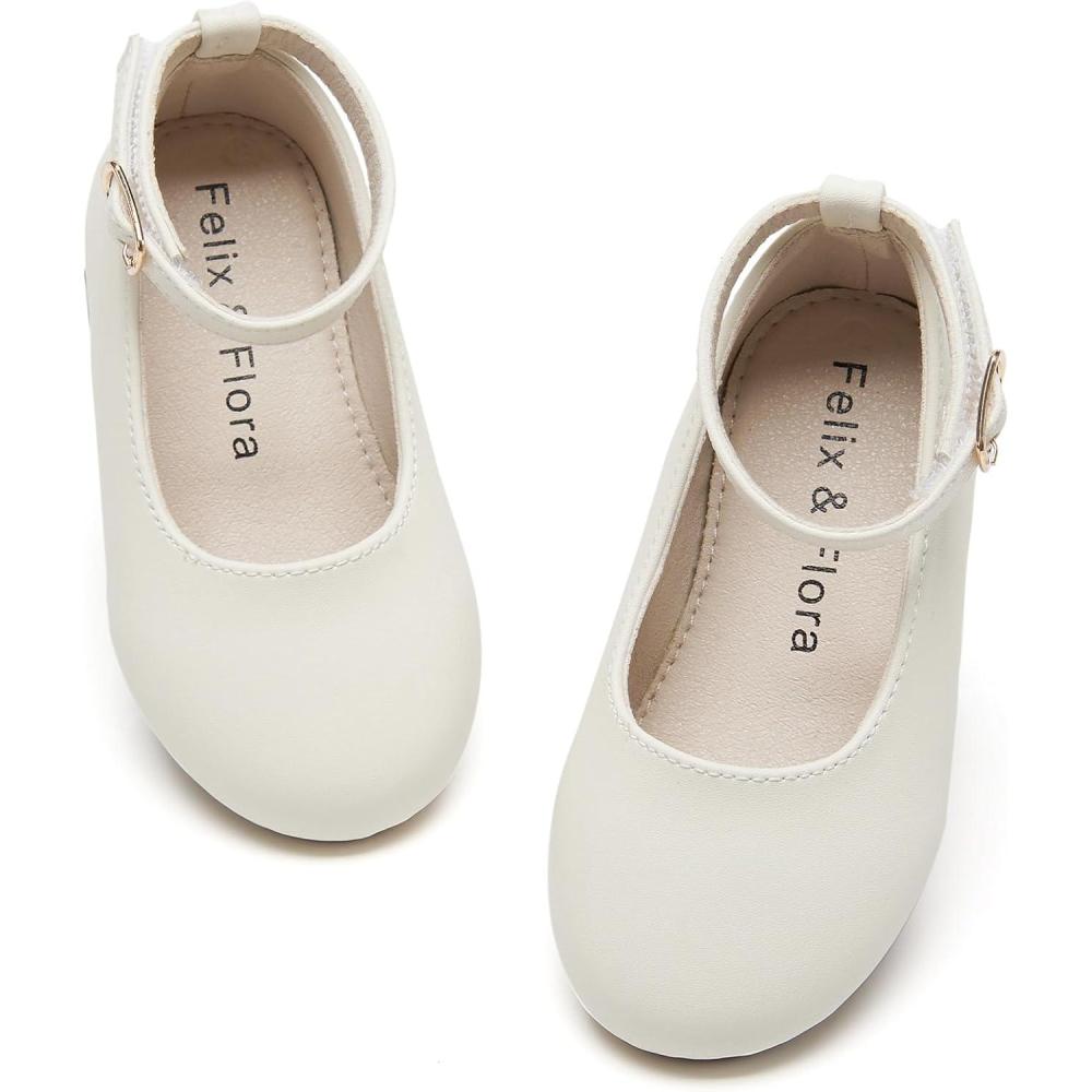 imageFelix ampamp Flora Girls Toddler Little Ballet Shoes  Flower Girls Mary Jane Flats Dress Shoes Party WeddingB842fl Ivory White