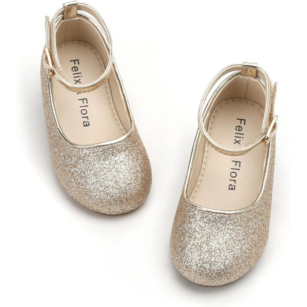 imageFelix ampamp Flora Girls Toddler Little Ballet Shoes  Flower Girls Mary Jane Flats Dress Shoes Party WeddingB842gold