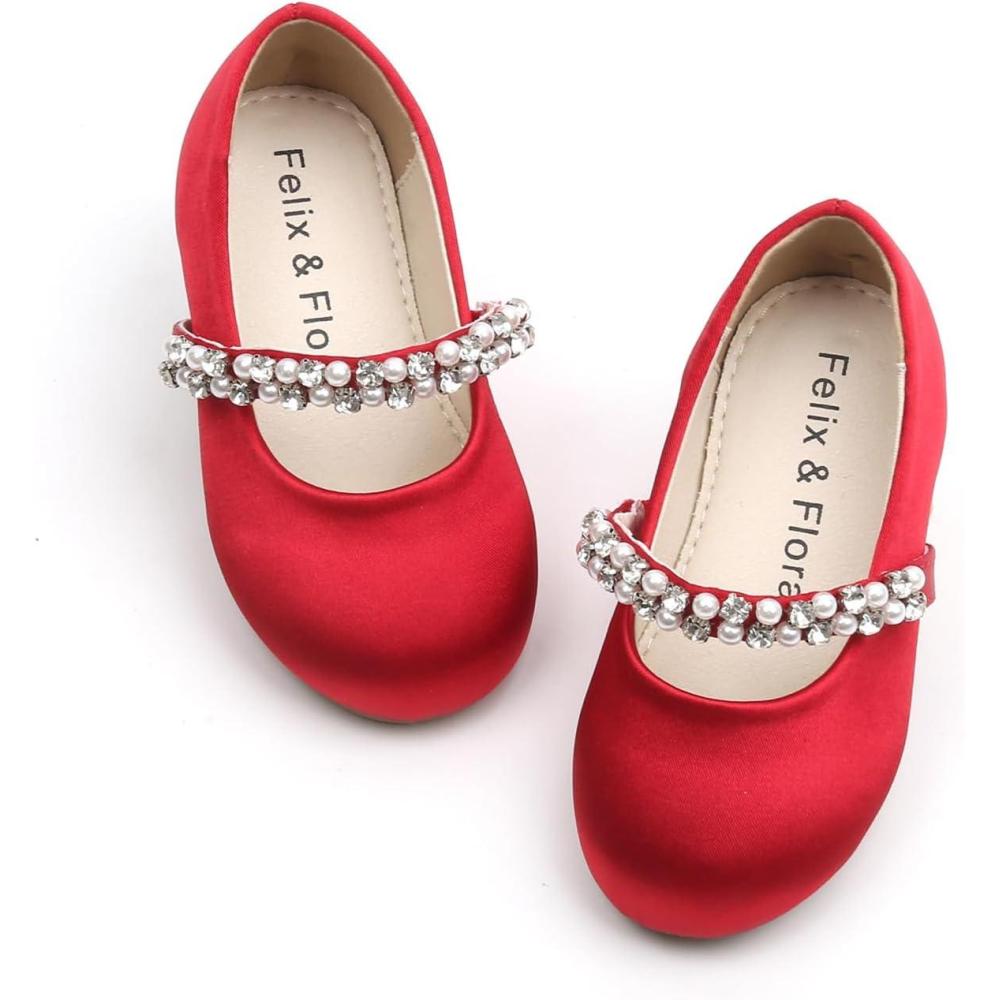 imageFelix ampamp Flora Girls Toddler Little Ballet Shoes  Flower Girls Mary Jane Flats Dress Shoes Party WeddingB862red