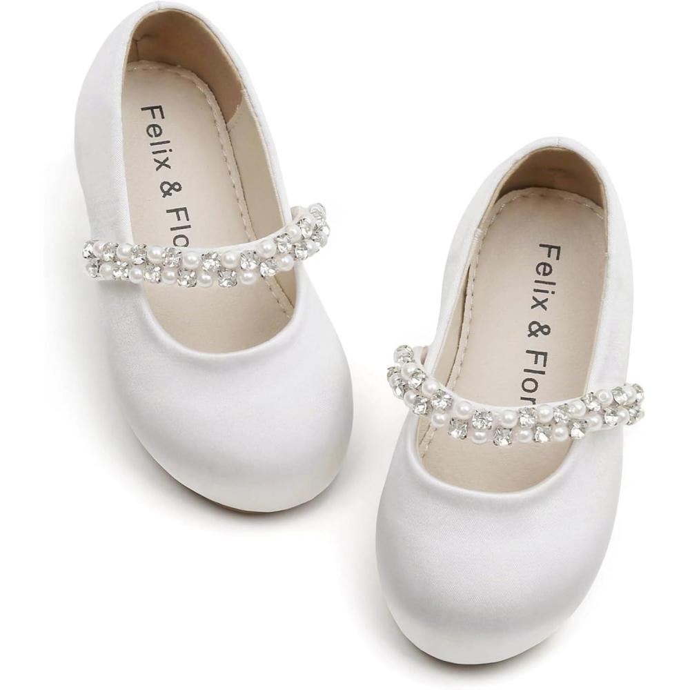imageFelix ampamp Flora Girls Toddler Little Ballet Shoes  Flower Girls Mary Jane Flats Dress Shoes Party WeddingB862white