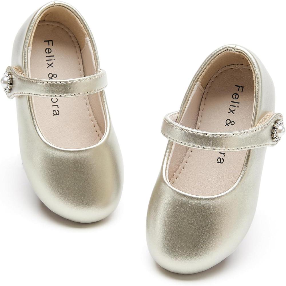 imageFelix ampamp Flora Girls Toddler Little Ballet Shoes  Flower Girls Mary Jane Flats Dress Shoes Party WeddingB883fl Gold