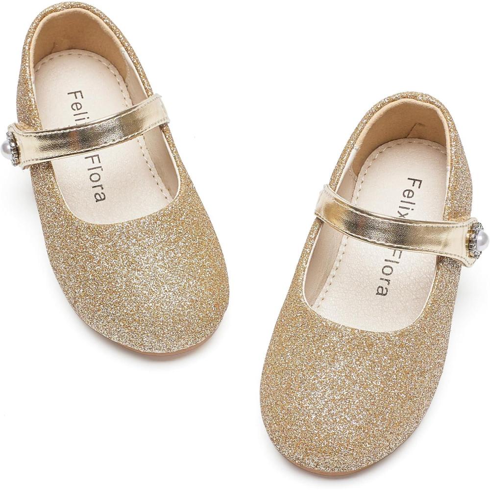 imageFelix ampamp Flora Girls Toddler Little Ballet Shoes  Flower Girls Mary Jane Flats Dress Shoes Party WeddingB883glitter Gold
