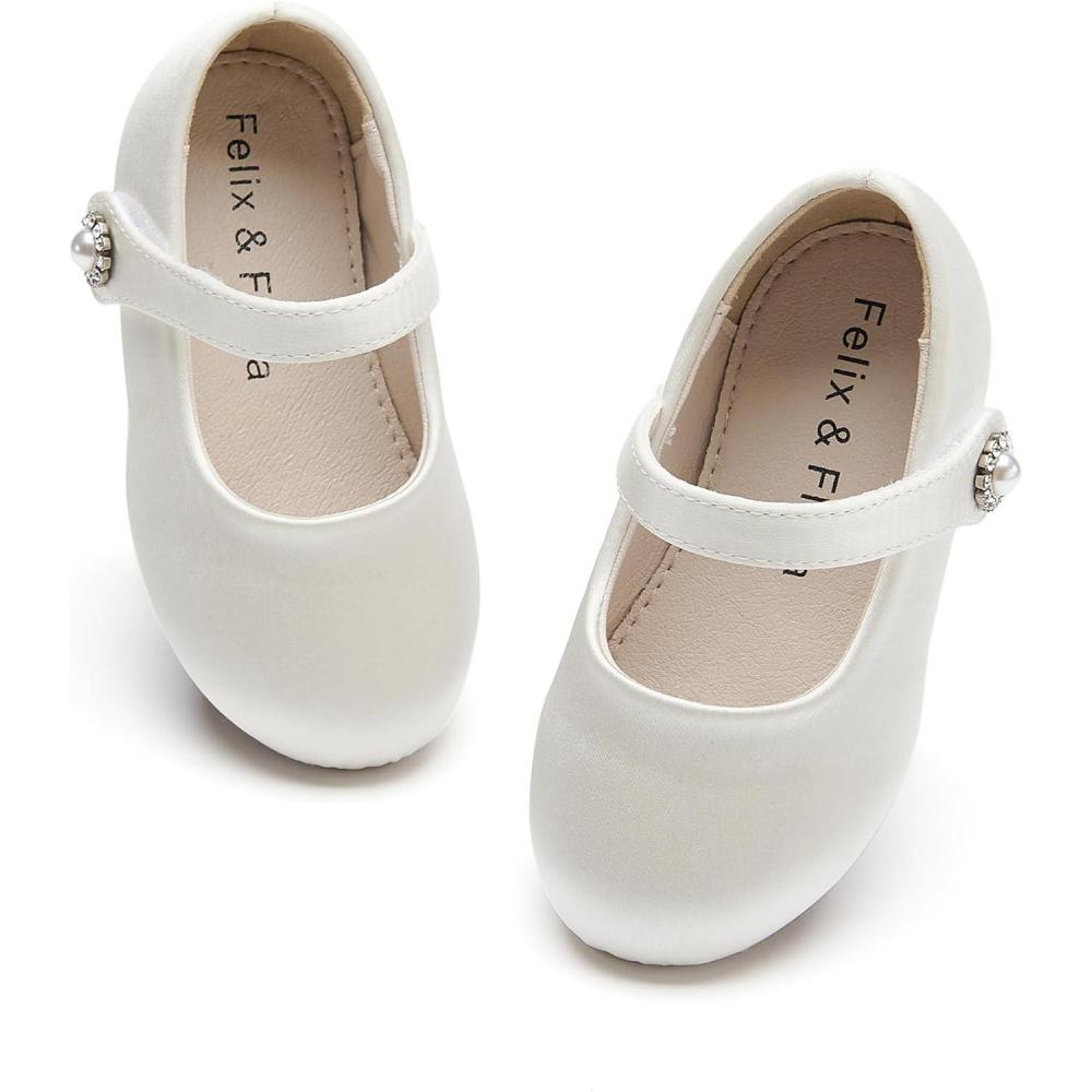 imageFelix ampamp Flora Girls Toddler Little Ballet Shoes  Flower Girls Mary Jane Flats Dress Shoes Party WeddingB883s Ivory White