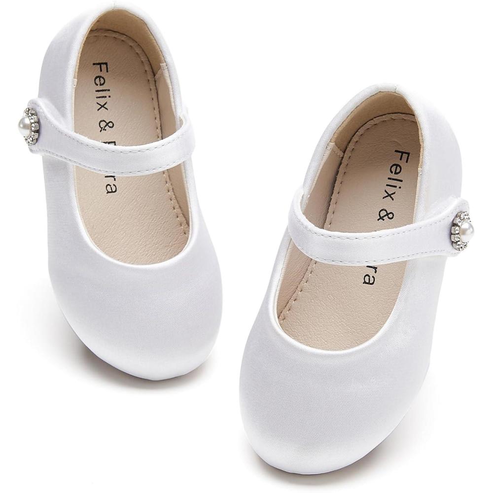 imageFelix ampamp Flora Girls Toddler Little Ballet Shoes  Flower Girls Mary Jane Flats Dress Shoes Party WeddingB883s White