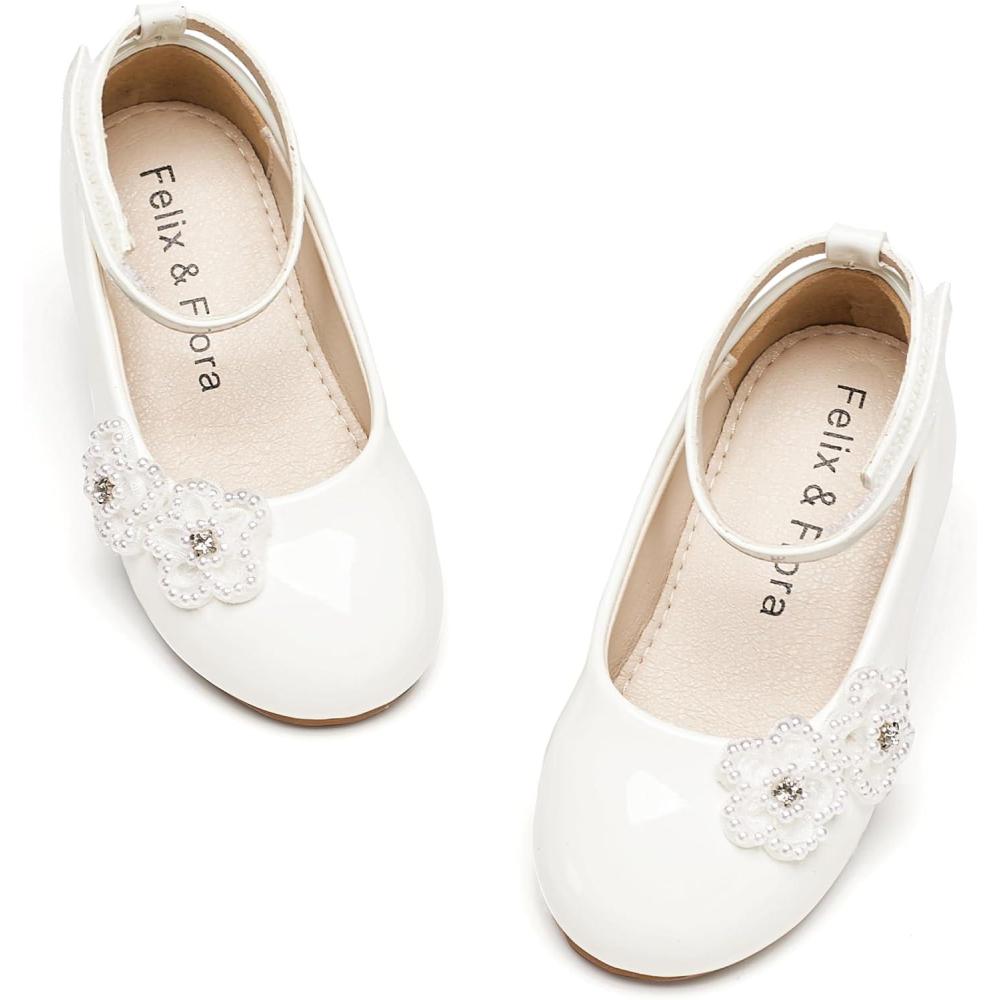 imageFelix ampamp Flora Girls Toddler Little Ballet Shoes  Flower Girls Mary Jane Flats Dress Shoes Party WeddingB897pl White