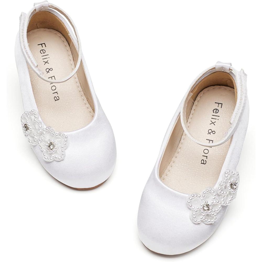 imageFelix ampamp Flora Girls Toddler Little Ballet Shoes  Flower Girls Mary Jane Flats Dress Shoes Party WeddingB897white