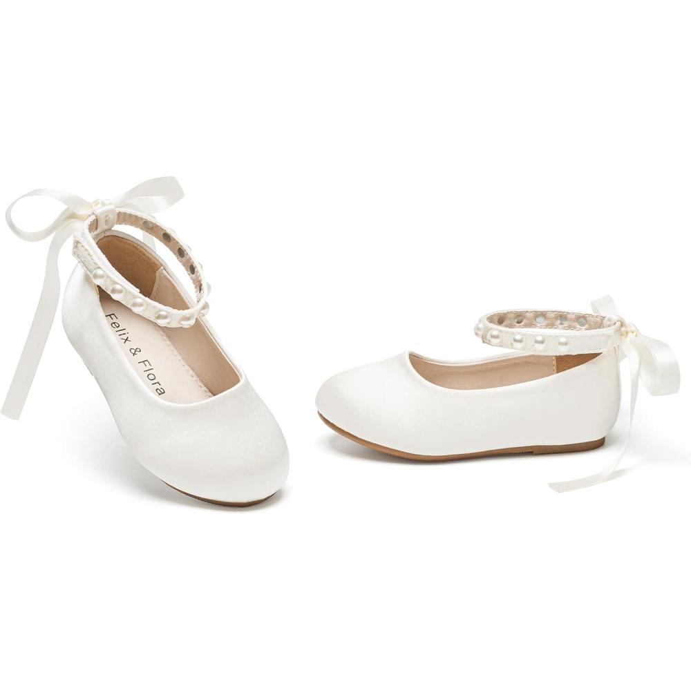 imageFelix ampamp Flora Girls Toddler Little Ballet Shoes  Flower Girls Mary Jane Flats Dress Shoes Party WeddingB898ivory White