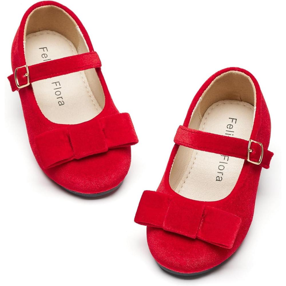 imageFelix ampamp Flora Girls Toddler Little Ballet Shoes  Flower Girls Mary Jane Flats Dress Shoes Party WeddingBf16red