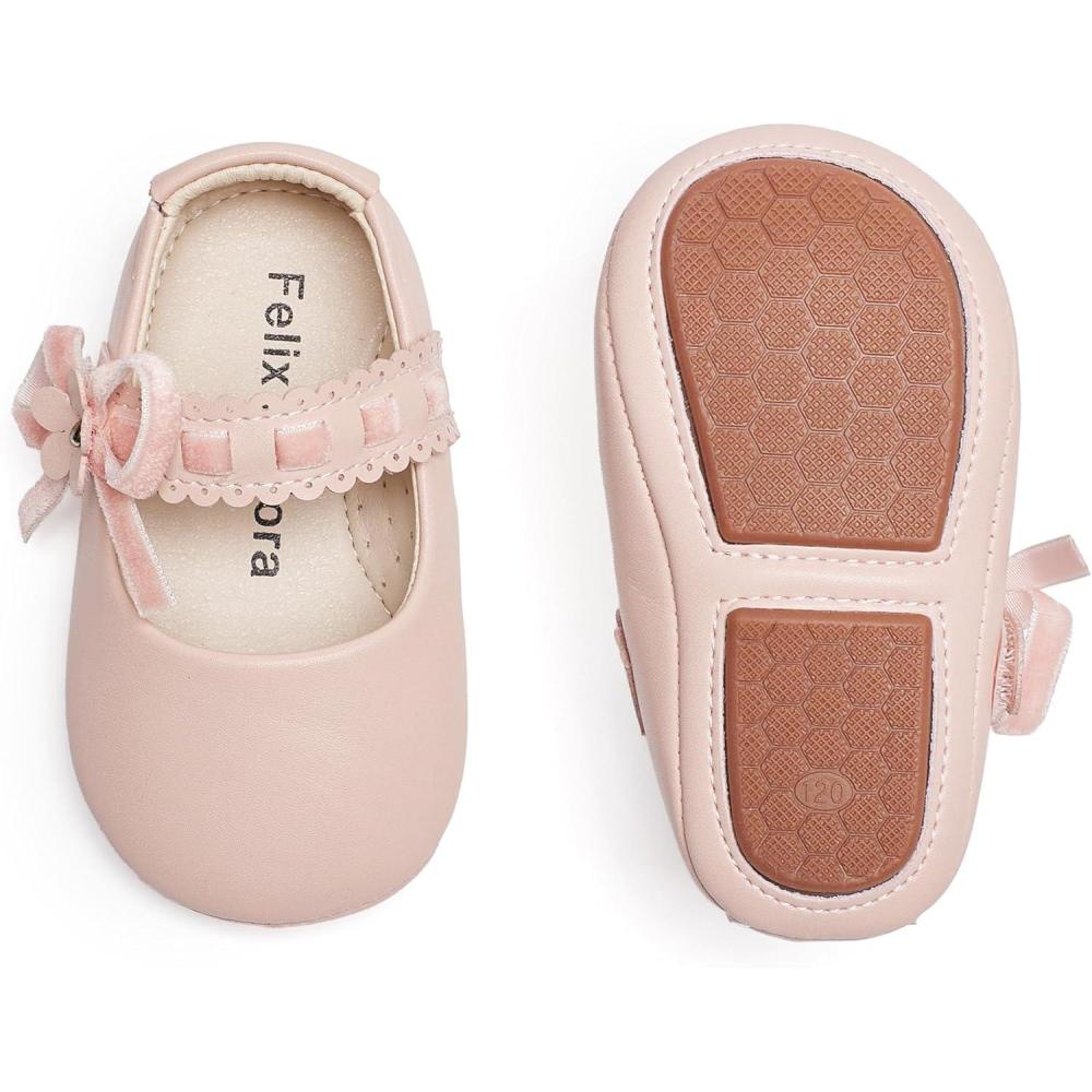 imageFelix ampamp Flora Soft Sole Baby Shoes  Infant Baby Girls Ballet Flats Moccasinss Rubber Sole Walking Crib ShoesBn33pink