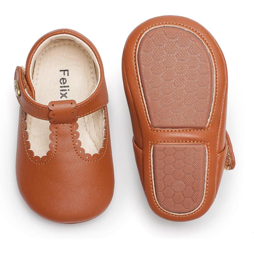 imageFelix ampamp Flora Soft Sole Baby Shoes  Infant Baby Girls Ballet Flats Moccasinss Rubber Sole Walking Crib ShoesBn37brown
