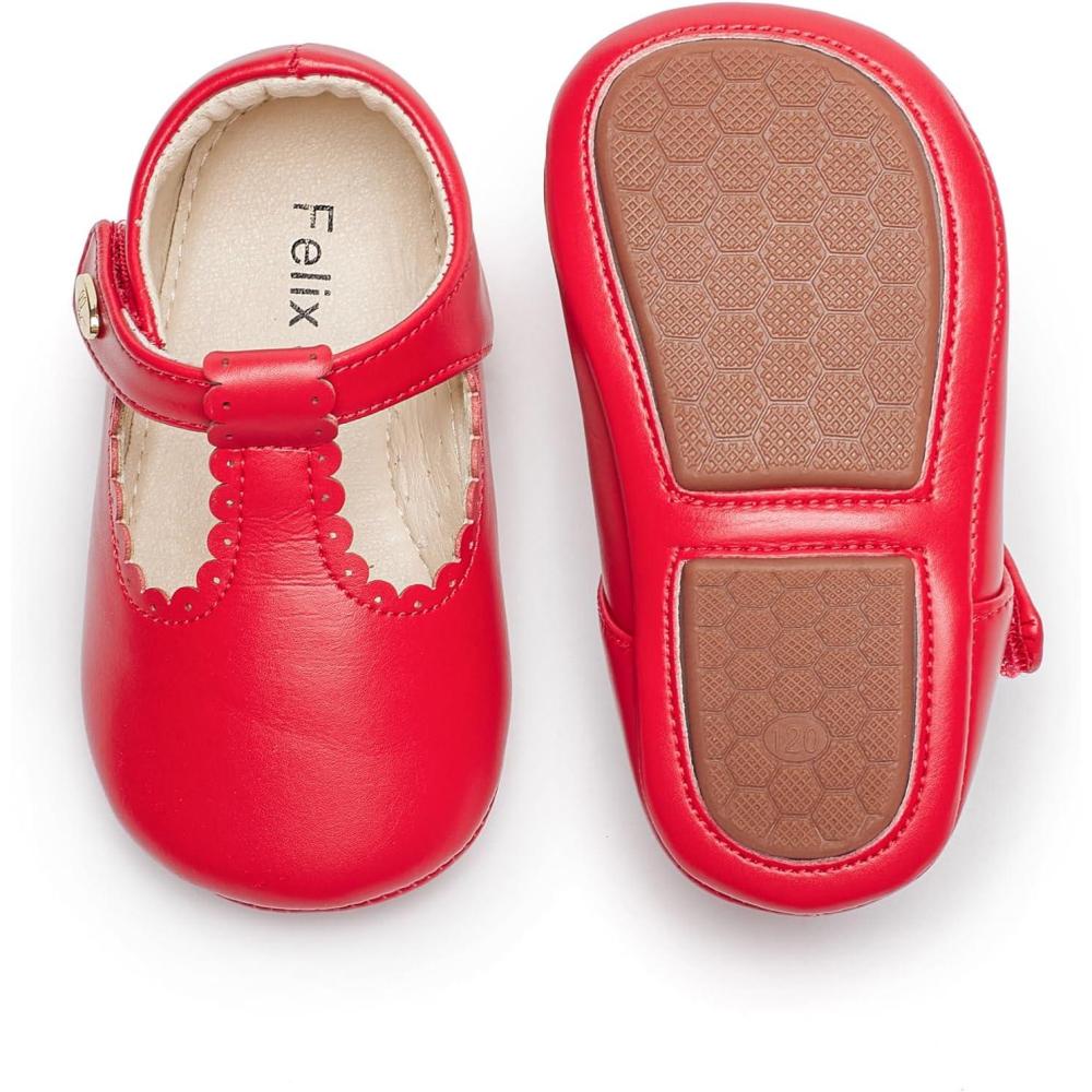 imageFelix ampamp Flora Soft Sole Baby Shoes  Infant Baby Girls Ballet Flats Moccasinss Rubber Sole Walking Crib ShoesBn37red