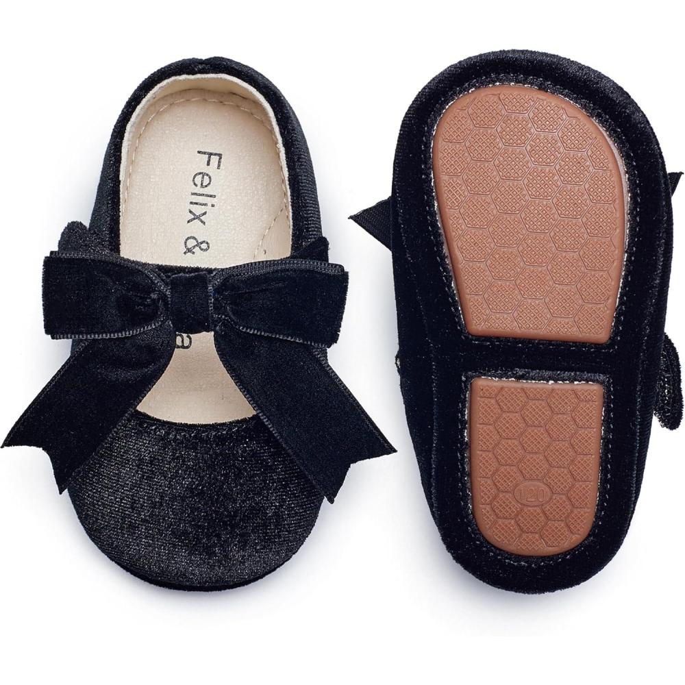 imageFelix ampamp Flora Soft Sole Baby Shoes  Infant Baby Girls Ballet Flats Moccasinss Rubber Sole Walking Crib ShoesBn38black