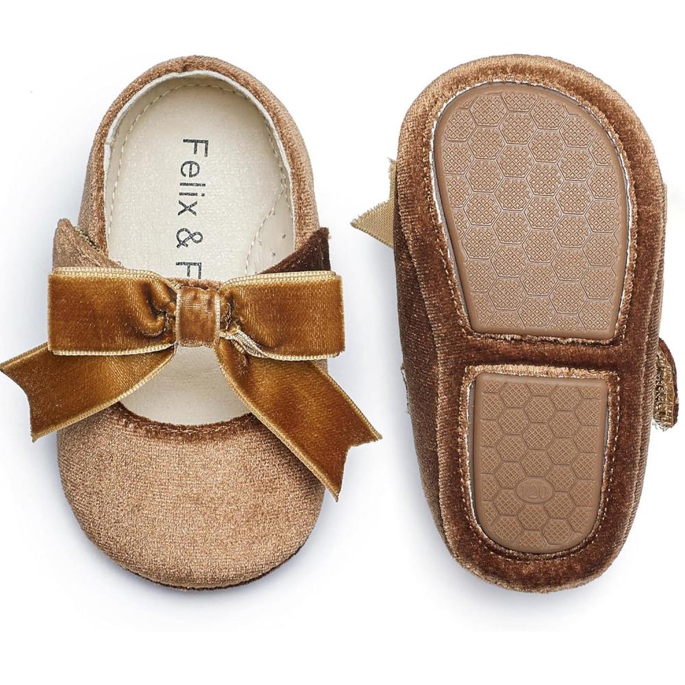 imageFelix ampamp Flora Soft Sole Baby Shoes  Infant Baby Girls Ballet Flats Moccasinss Rubber Sole Walking Crib ShoesBn38brown