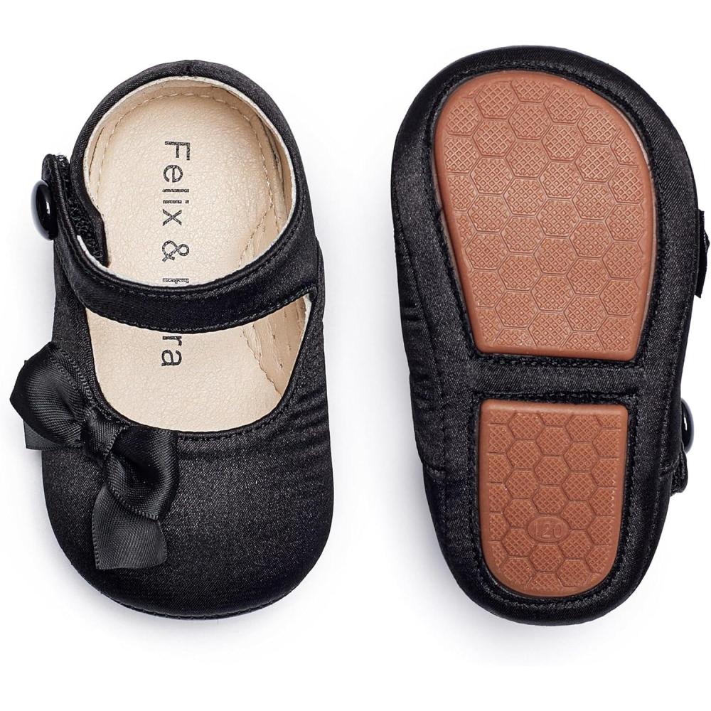 imageFelix ampamp Flora Soft Sole Baby Shoes  Infant Baby Girls Ballet Flats Moccasinss Rubber Sole Walking Crib ShoesBn39black
