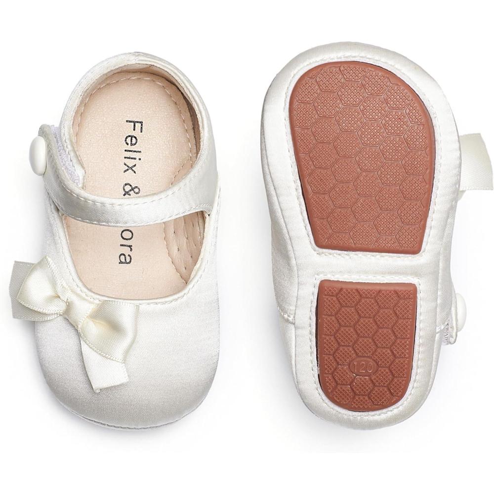 imageFelix ampamp Flora Soft Sole Baby Shoes  Infant Baby Girls Ballet Flats Moccasinss Rubber Sole Walking Crib ShoesBn39ivory White