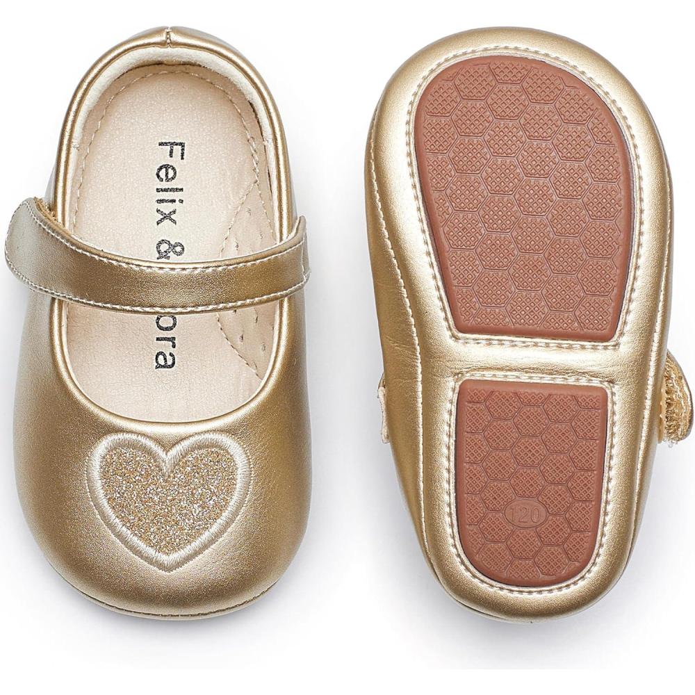 imageFelix ampamp Flora Soft Sole Baby Shoes  Infant Baby Girls Ballet Flats Moccasinss Rubber Sole Walking Crib ShoesBn42gold
