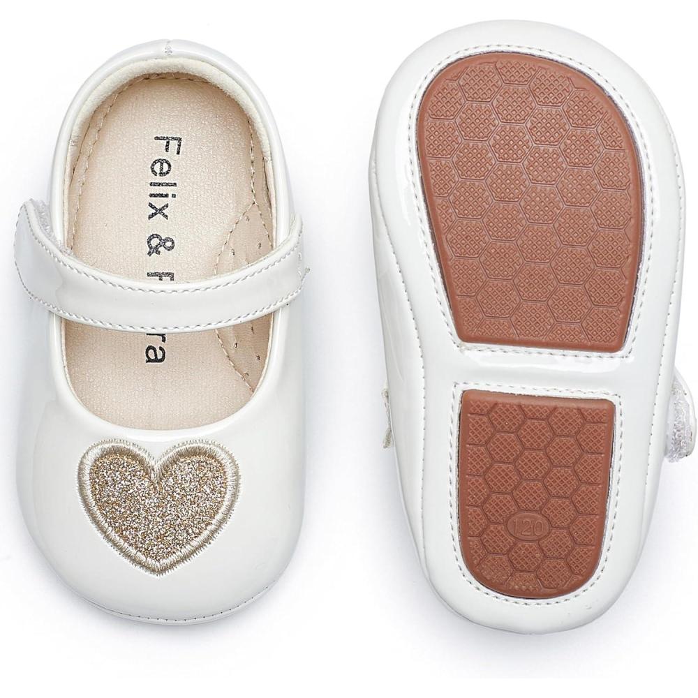 imageFelix ampamp Flora Soft Sole Baby Shoes  Infant Baby Girls Ballet Flats Moccasinss Rubber Sole Walking Crib ShoesBn42pl White