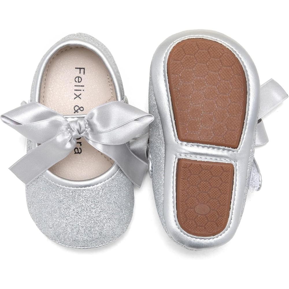 imageFelix ampamp Flora Soft Sole Baby Shoes  Infant Baby Walking Shoes Moccasinss Rubber Sole Crib ShoesB10silver