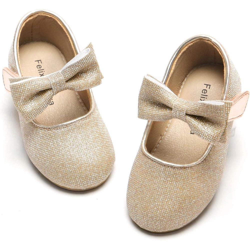 imageFelix ampamp Flora Toddler Flower Girl Dress Shoes  Girl Ballet Flats Party School Shoes WeddingB317 Glitter Gold