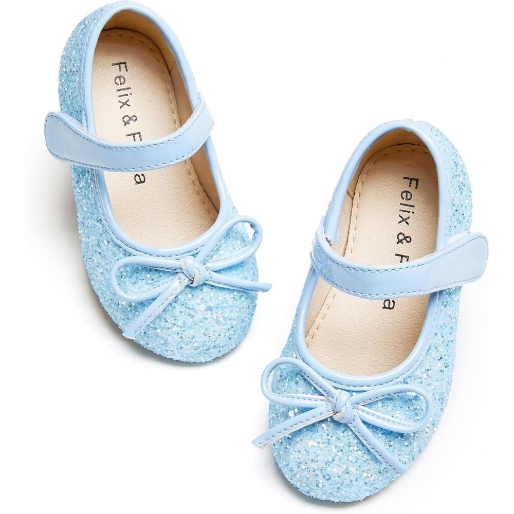 imageFelix ampamp Flora Toddler Flower Girl Dress Shoes  Girl Ballet Flats Party School Shoes WeddingB802glitter Blue