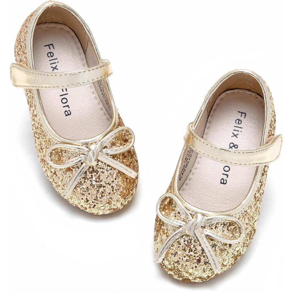 imageFelix ampamp Flora Toddler Flower Girl Dress Shoes  Girl Ballet Flats Party School Shoes WeddingB802glitter Gold