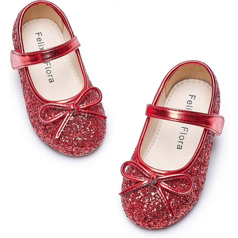 imageFelix ampamp Flora Toddler Flower Girl Dress Shoes  Girl Ballet Flats Party School Shoes WeddingB802glitter Red