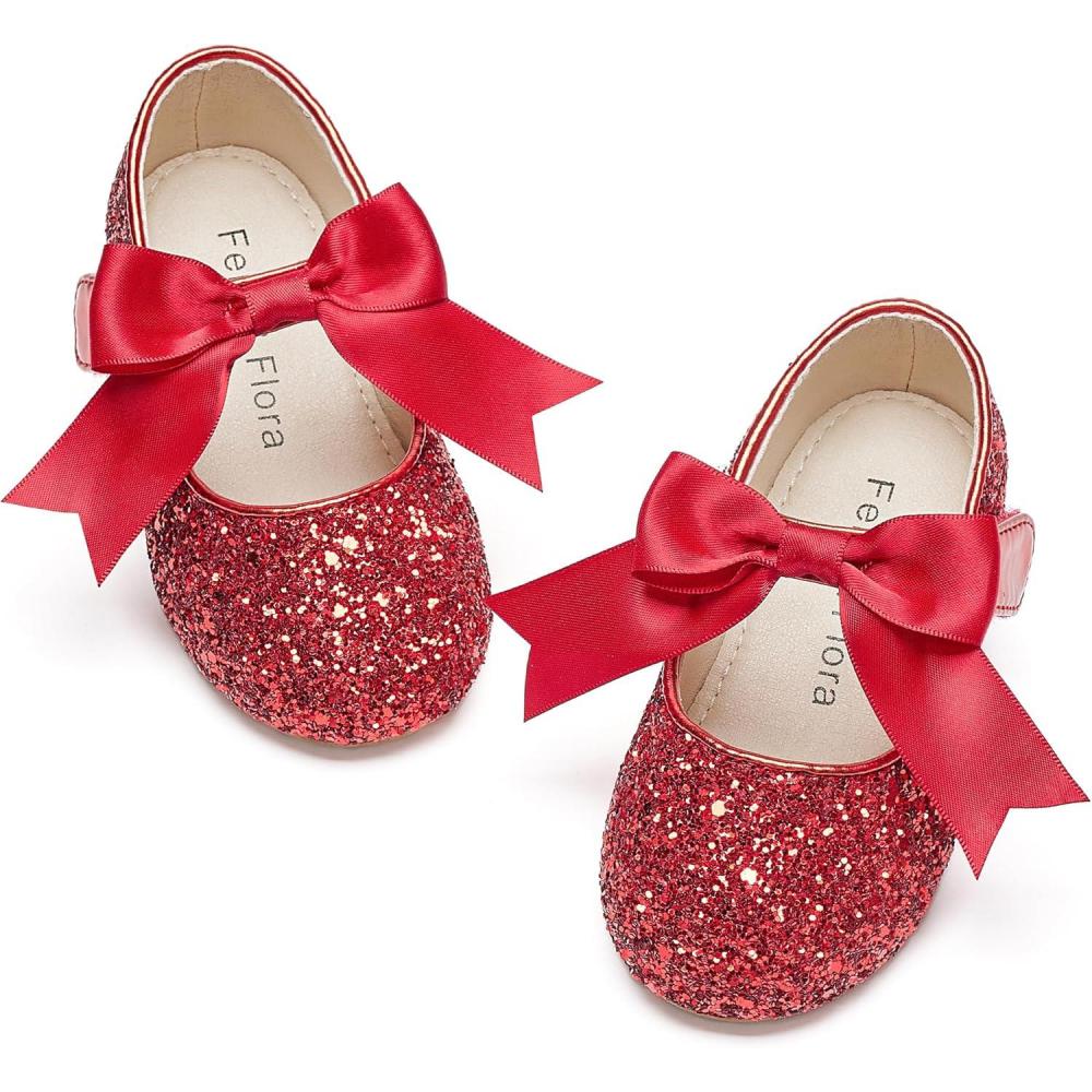 imageFelix ampamp Flora Toddler Flower Girl Dress Shoes  Girl Ballet Flats Party School Shoes WeddingB821glitter Red