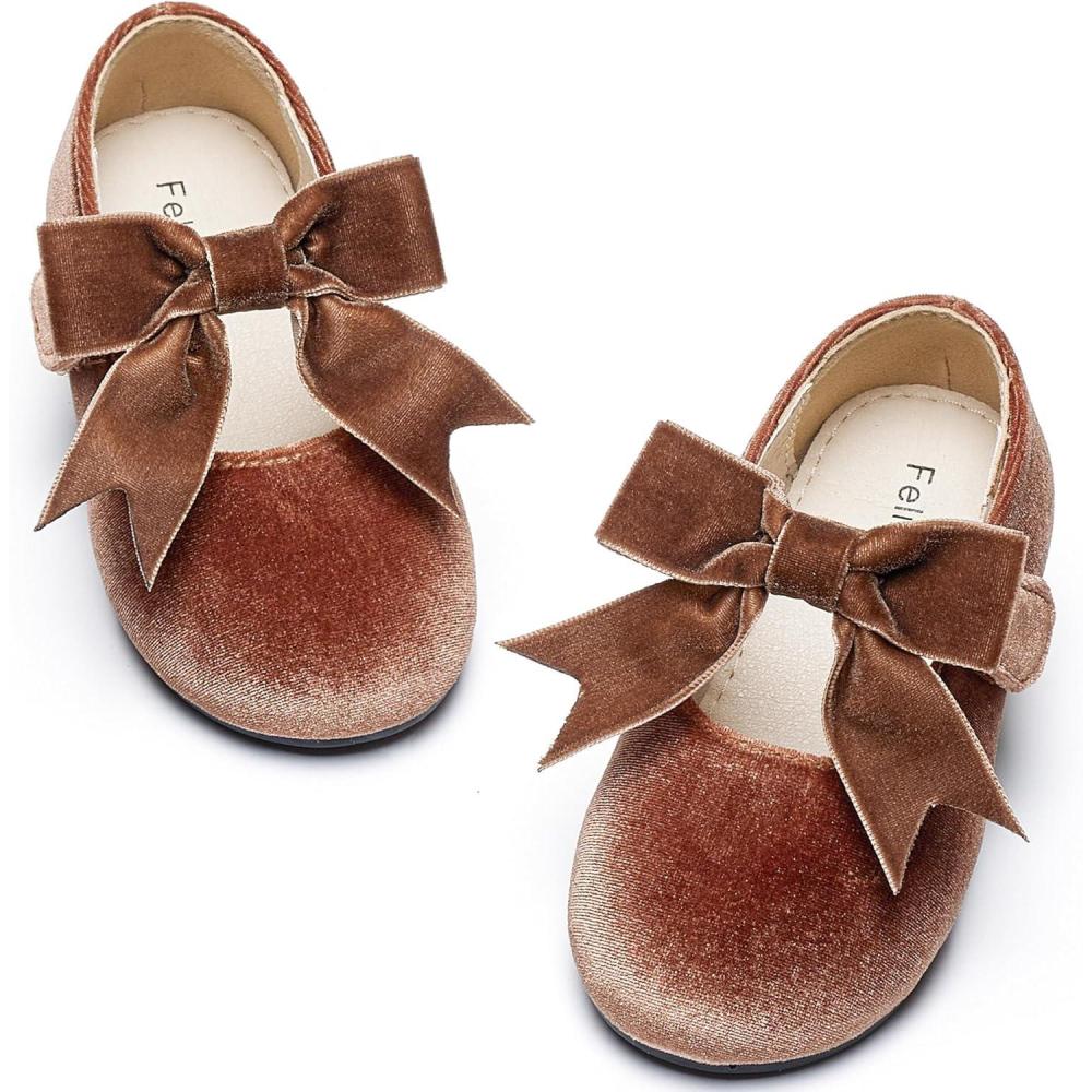 imageFelix ampamp Flora Toddler Flower Girl Dress Shoes  Girl Ballet Flats Party School Shoes WeddingB821velvet Brown