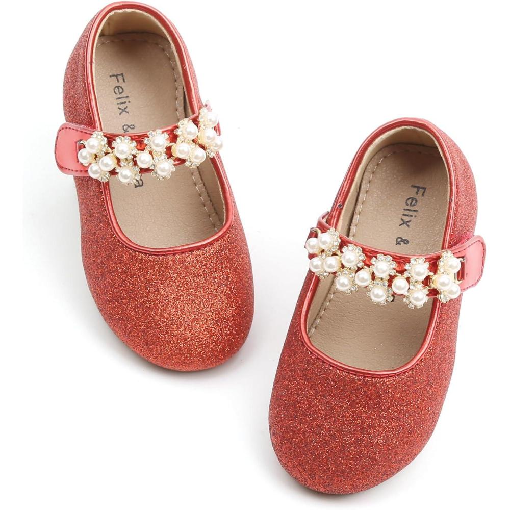 imageFelix ampamp Flora Toddler Flower Girl Dress Shoes  Girl Ballet Flats Party School Shoes WeddingB873glitter Red