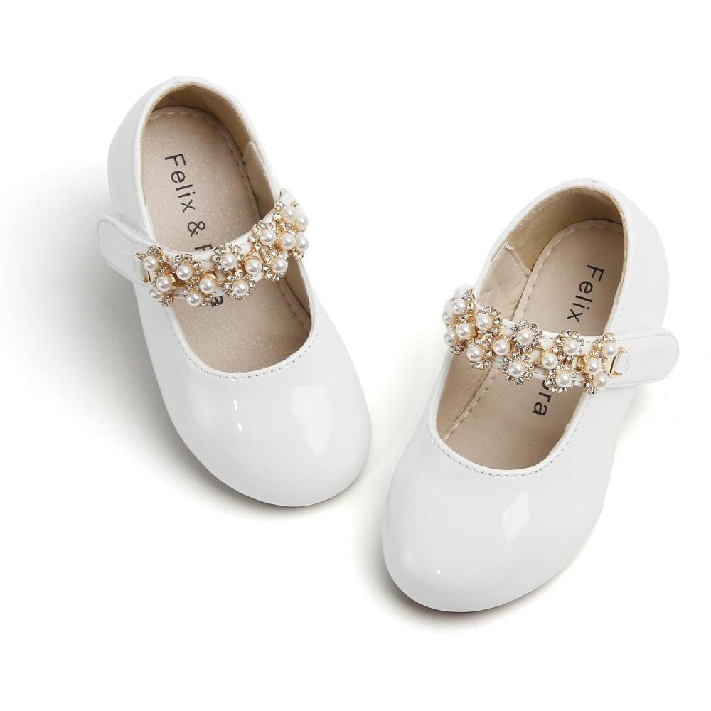 imageFelix ampamp Flora Toddler Flower Girl Dress Shoes  Girl Ballet Flats Party School Shoes WeddingB873pl White