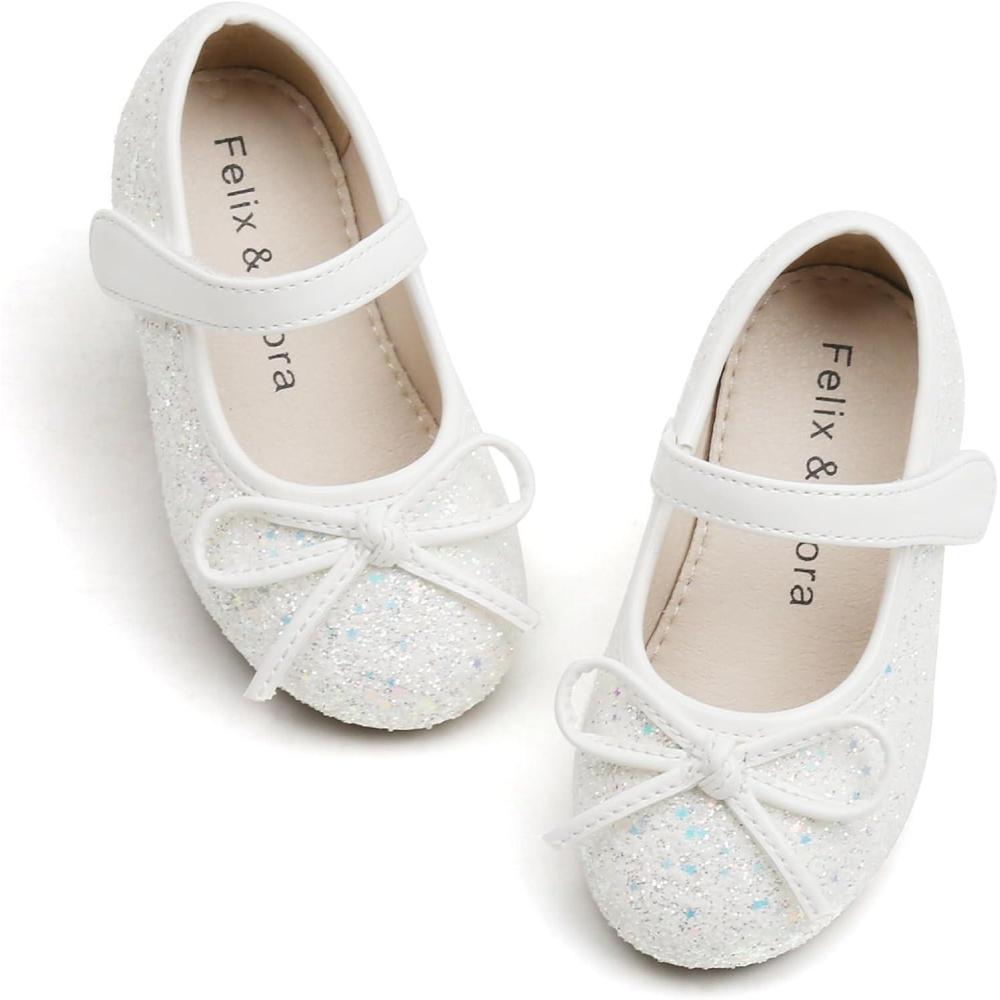 imageFelix ampamp Flora Toddler Flower Girl Dress Shoes  Girl Ballet Flats Party School Shoes WeddingB880glitter White