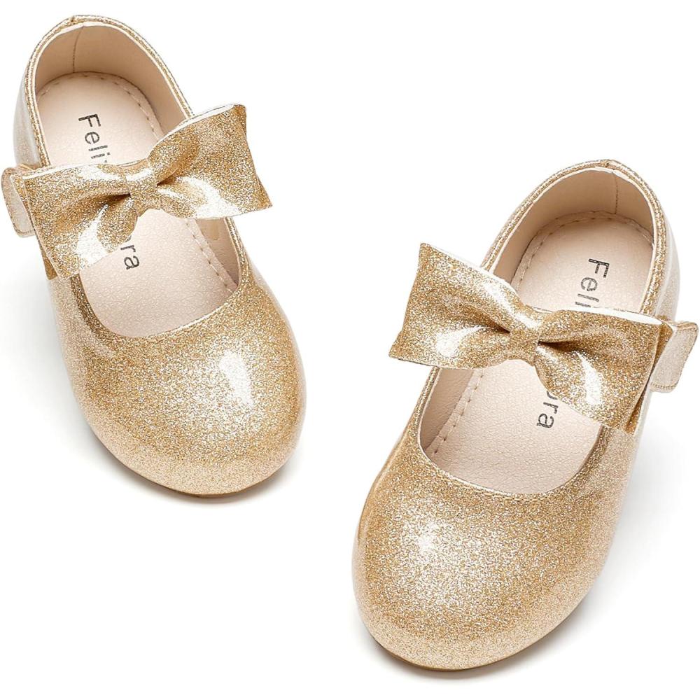 imageFelix ampamp Flora Toddler Flower Girl Dress Shoes  Girl Ballet Flats Party School Shoes WeddingB901glitter Gold
