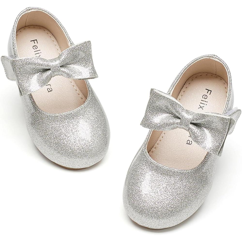 imageFelix ampamp Flora Toddler Flower Girl Dress Shoes  Girl Ballet Flats Party School Shoes WeddingB901glitter Silver