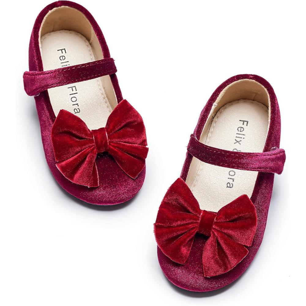 imageFelix ampamp Flora Toddler Flower Girl Dress Shoes  Girl Ballet Flats Party School Shoes WeddingB904velvet Burgundy